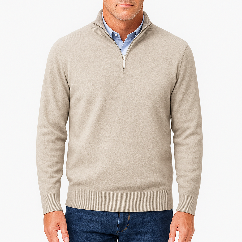 VogeLuxe | Men’s Solid Wool Zip-Up Polo Shirt 7
