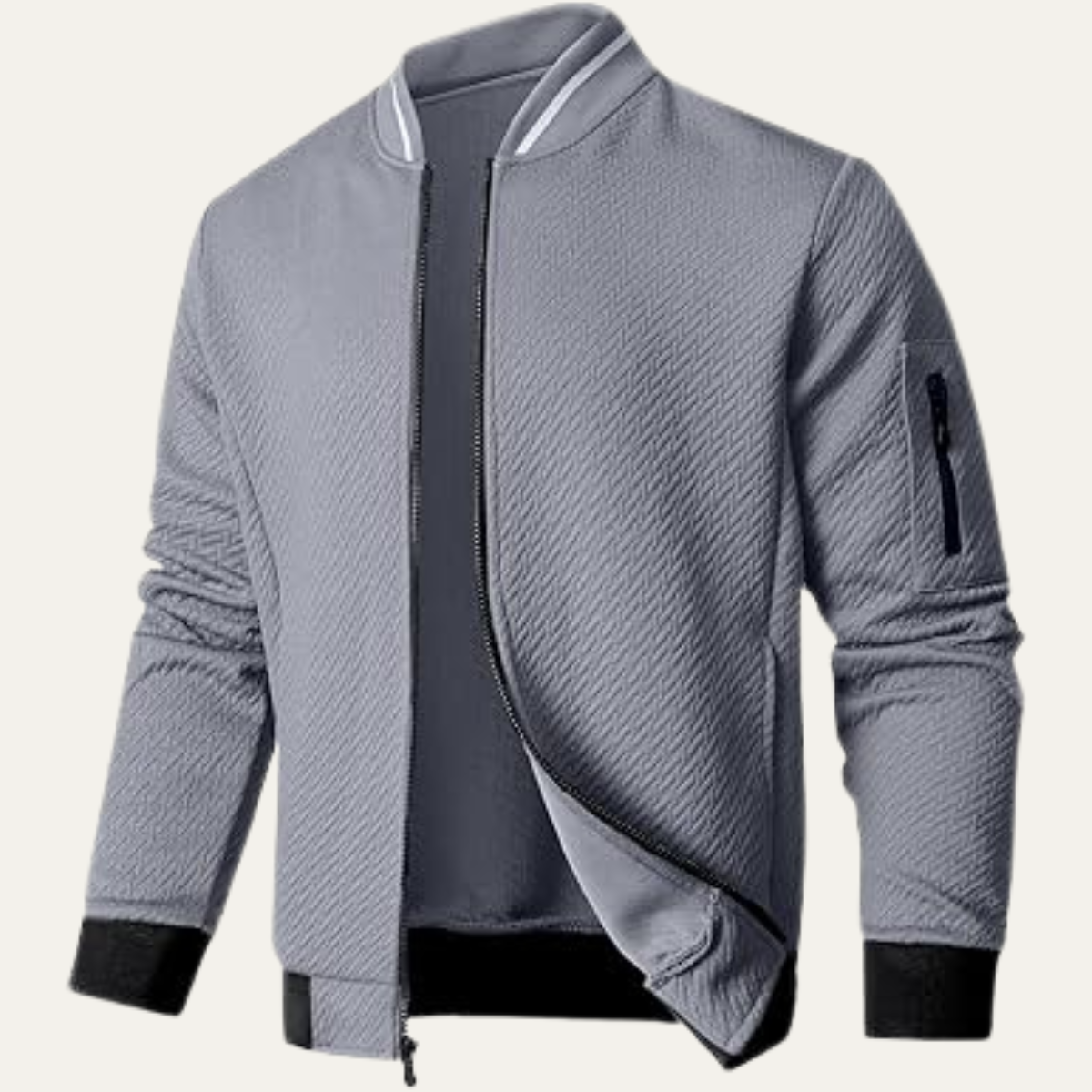 VogeLuxe | Men’s Striped Collar Bomber Jacket 4