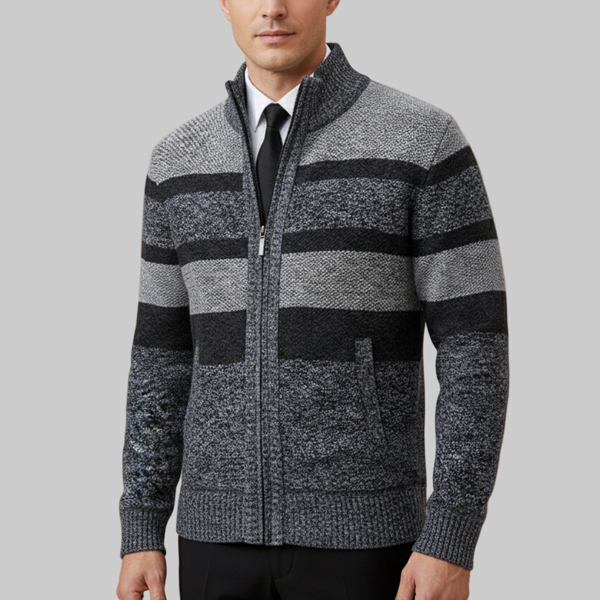 VogeLuxe | Men’s Striped Full-Zip Cardigan 1
