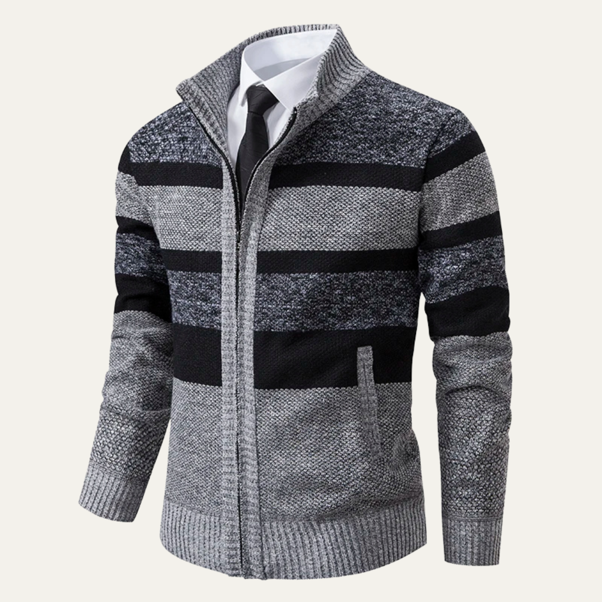 VogeLuxe | Men’s Striped Full-Zip Cardigan 4