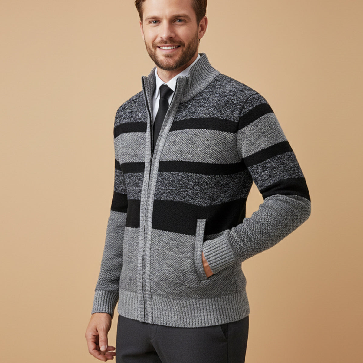 VogeLuxe | Men’s Striped Full-Zip Cardigan 5