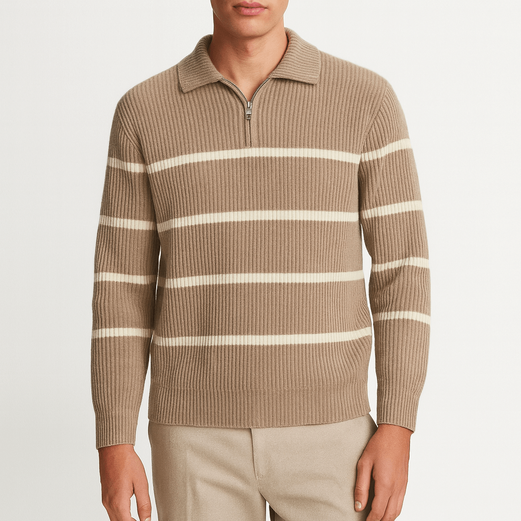 VogeLuxe | Men’s Striped Half-Zip Knit Sweater 0
