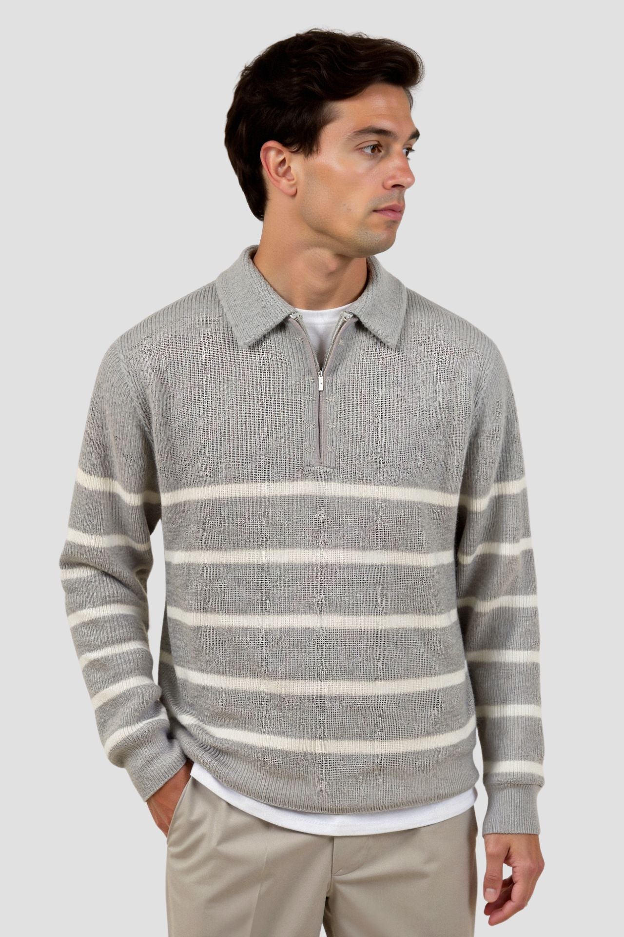 VogeLuxe | Men’s Striped Half-Zip Sweater 1