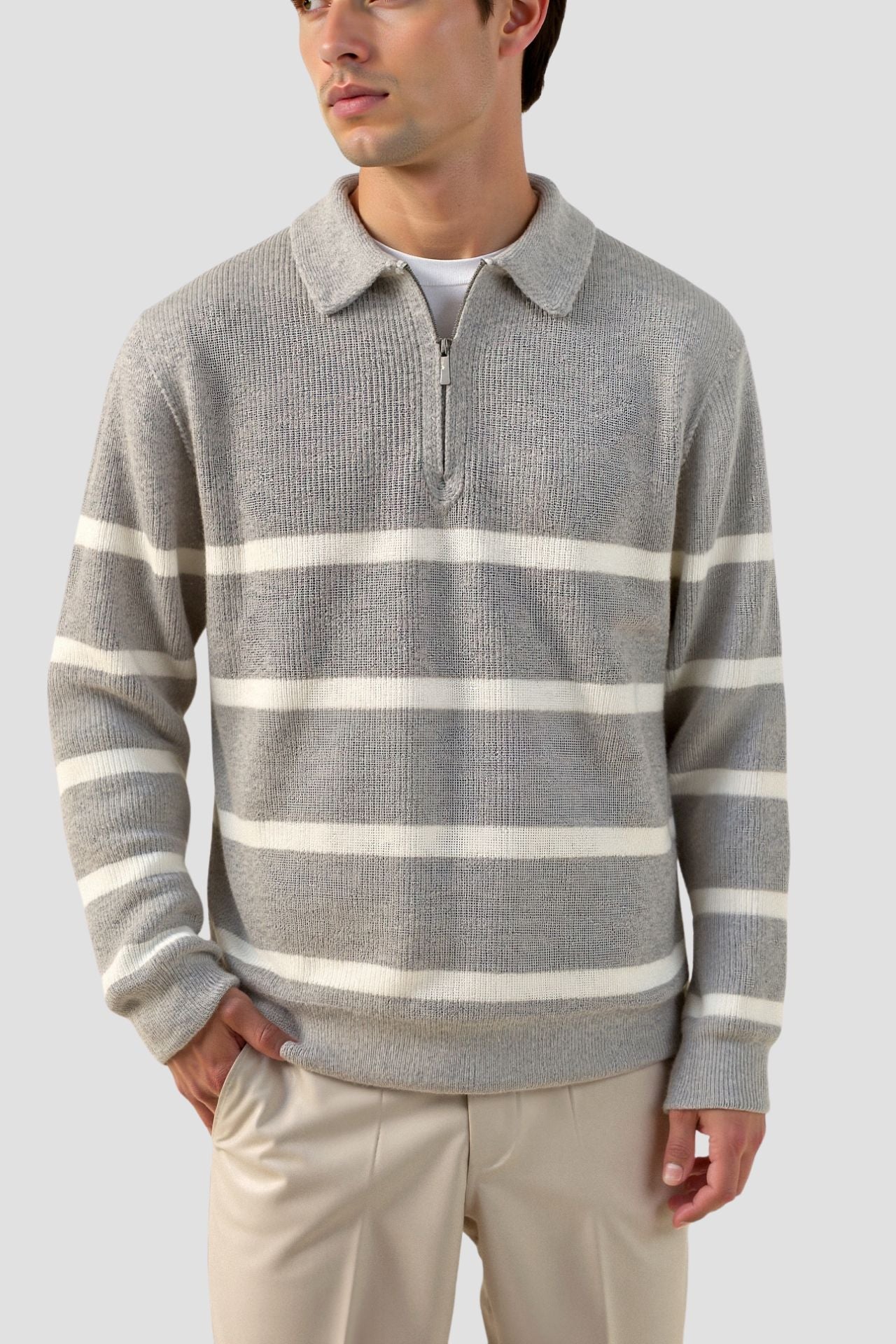 VogeLuxe | Men’s Striped Half-Zip Sweater 2