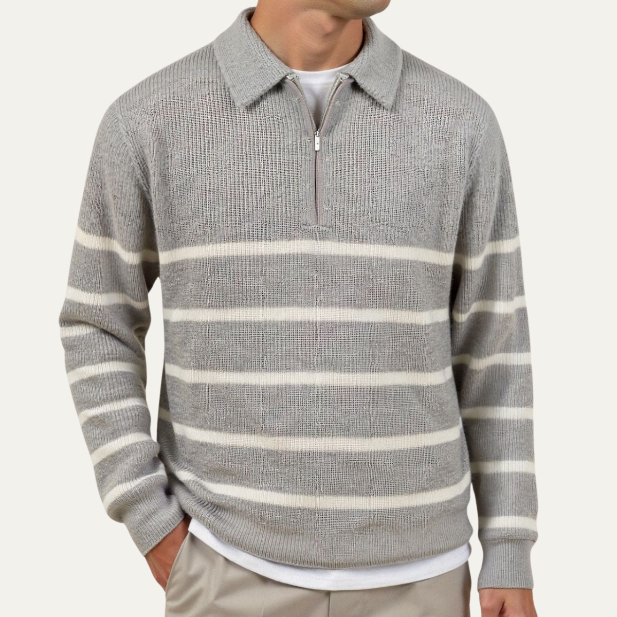 VogeLuxe | Men’s Striped Knit Polo Sweater 1