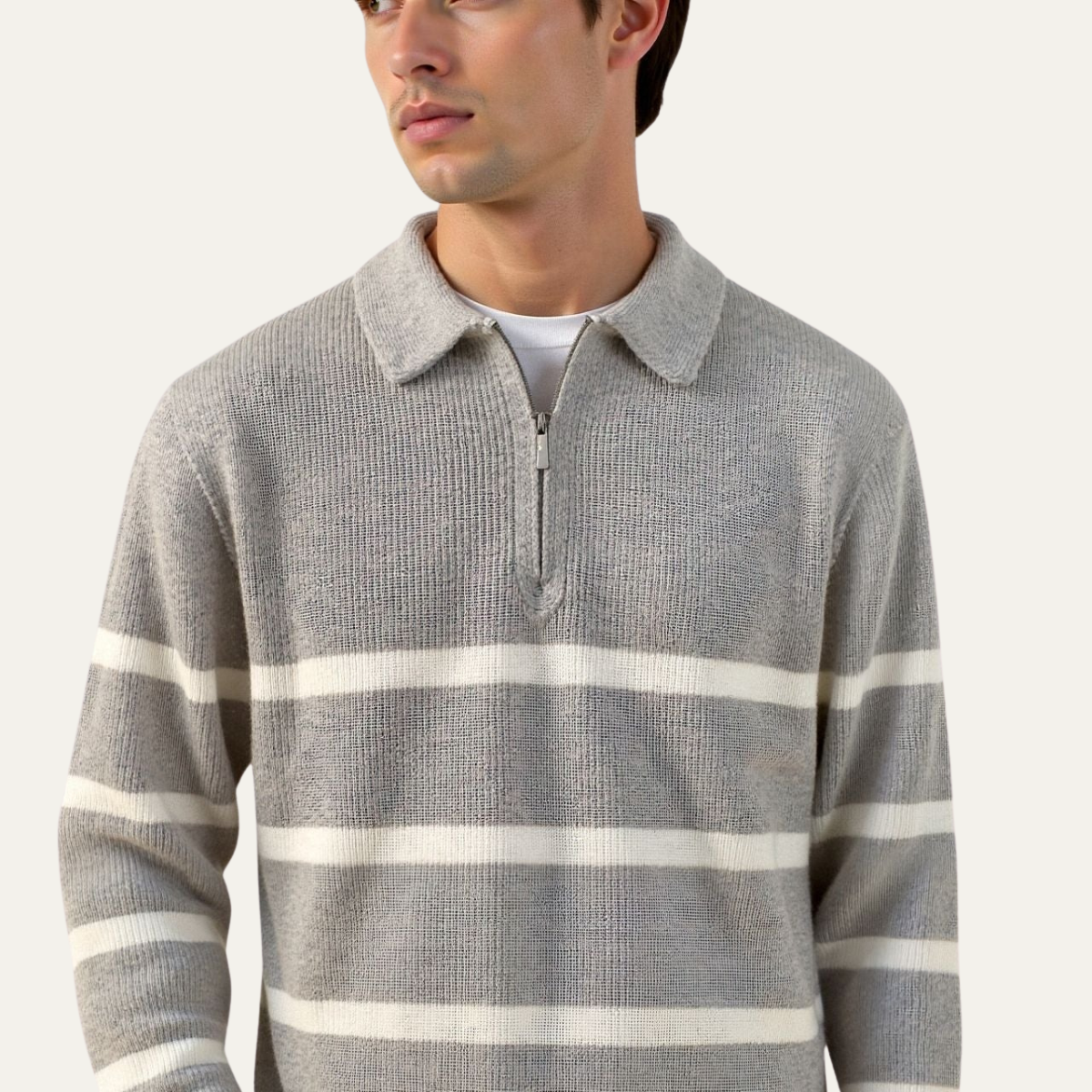 VogeLuxe | Men’s Striped Knit Polo Sweater 2