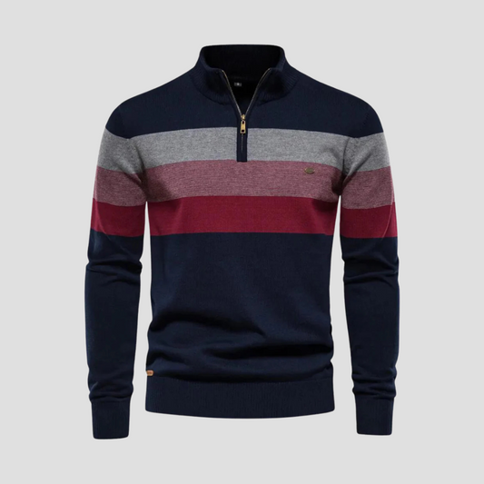 VogeLuxe | Men’s Striped Quarter-Zip Knit Sweater 0