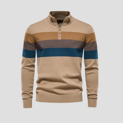 VogeLuxe | Men’s Striped Quarter-Zip Knit Sweater 1