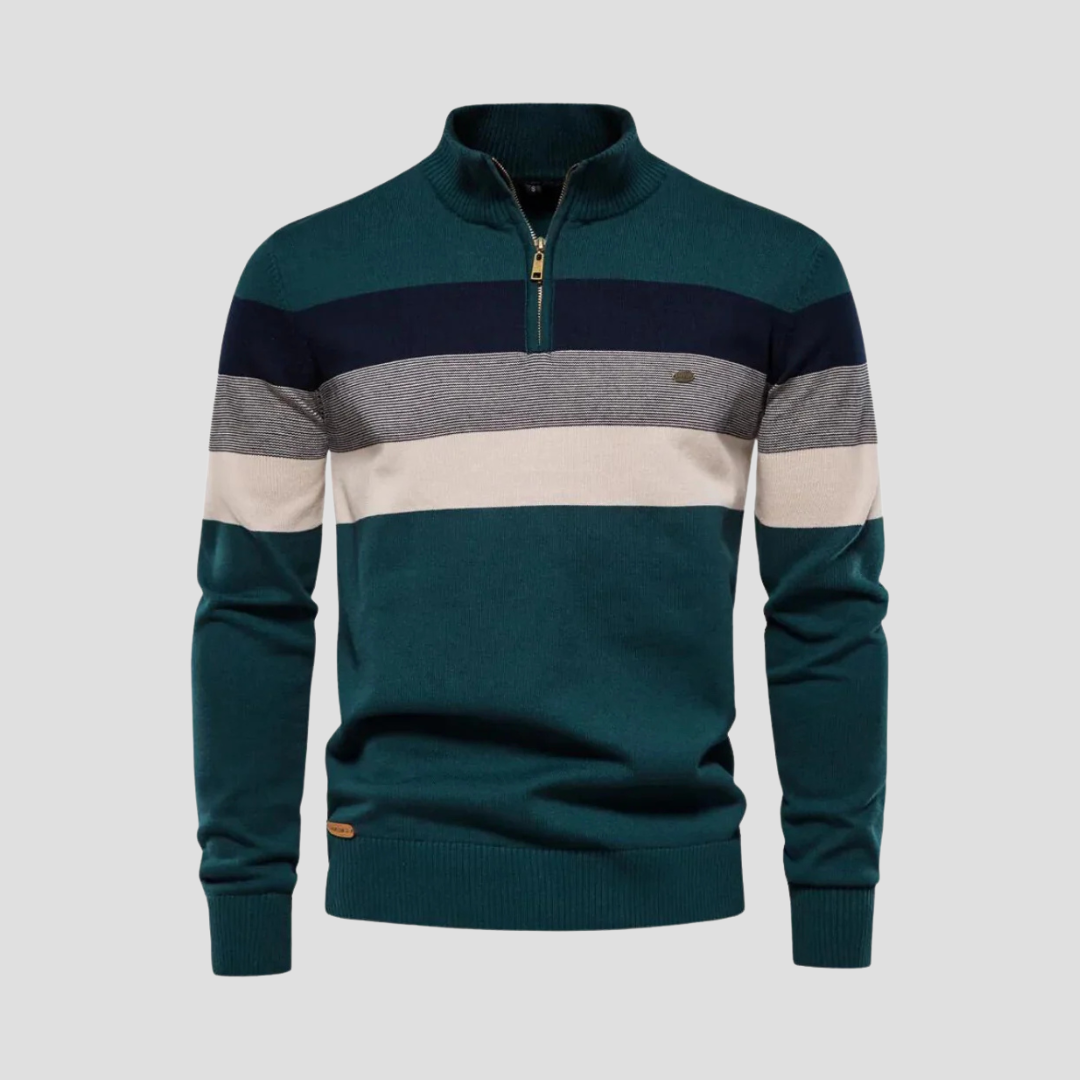 VogeLuxe | Men’s Striped Quarter-Zip Knit Sweater 3