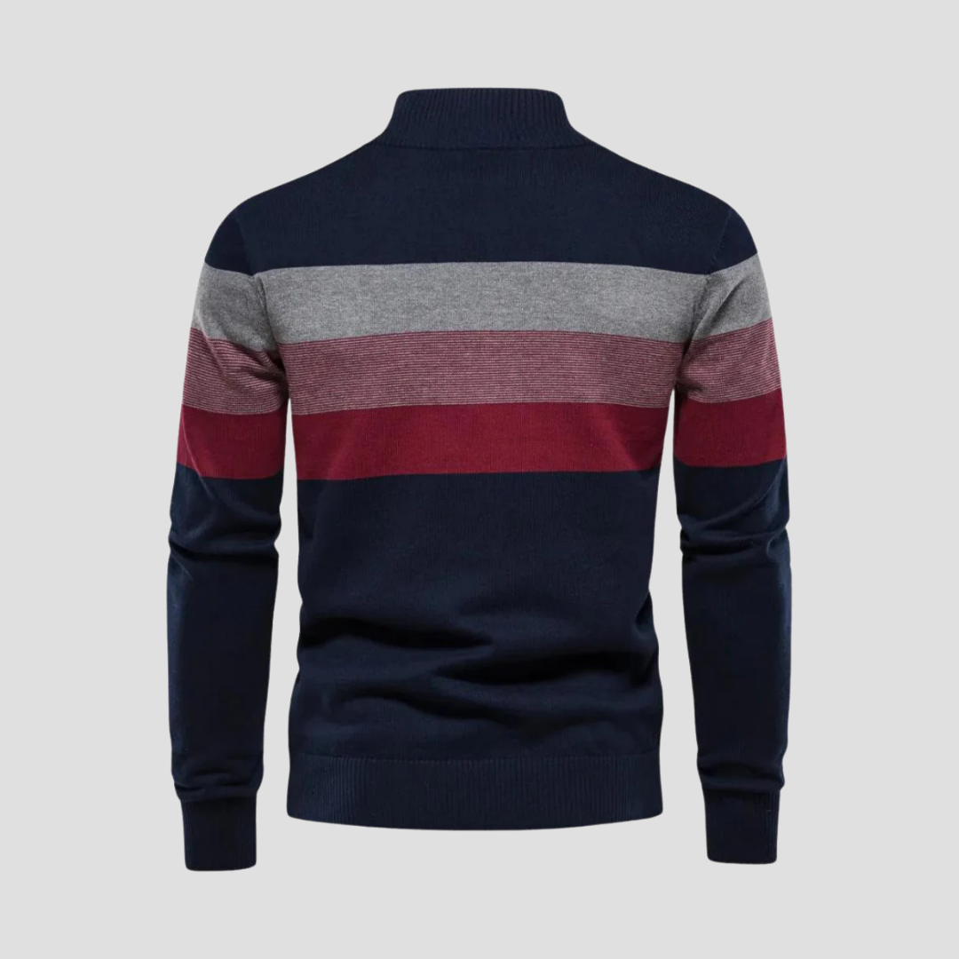 VogeLuxe | Men’s Striped Quarter-Zip Knit Sweater 4