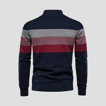 VogeLuxe | Men’s Striped Quarter-Zip Knit Sweater 4