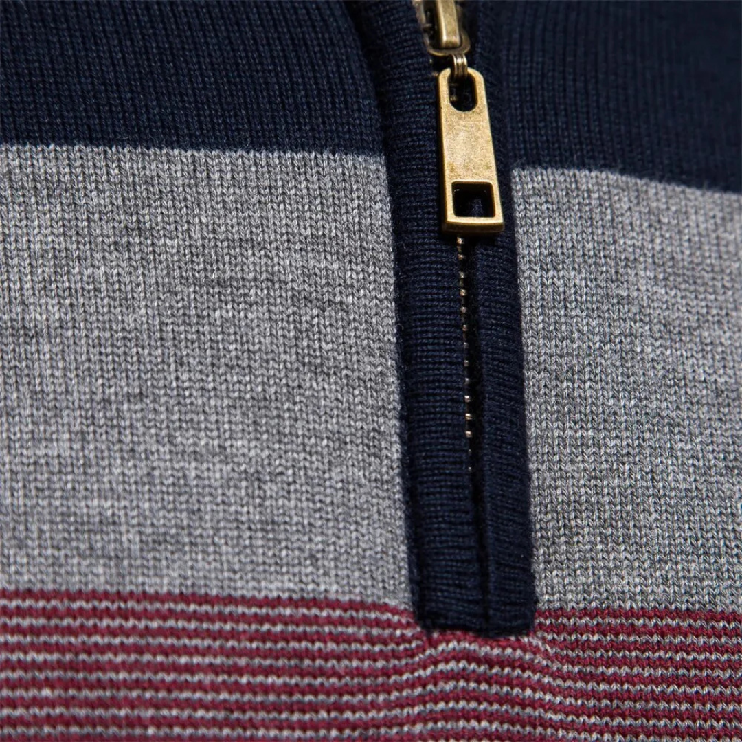 VogeLuxe | Men’s Striped Quarter-Zip Knit Sweater 5