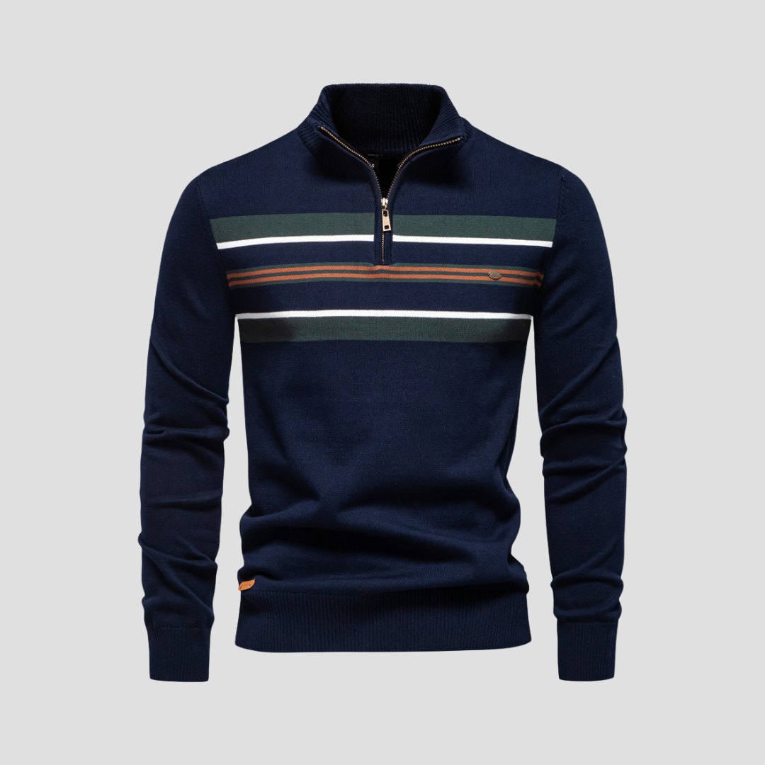 VogeLuxe | Men’s Striped Quarter-Zip Sweater 2