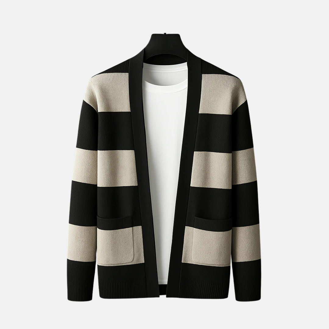 VogeLuxe | Men’s Striped Shawl-Front Cardigan 0