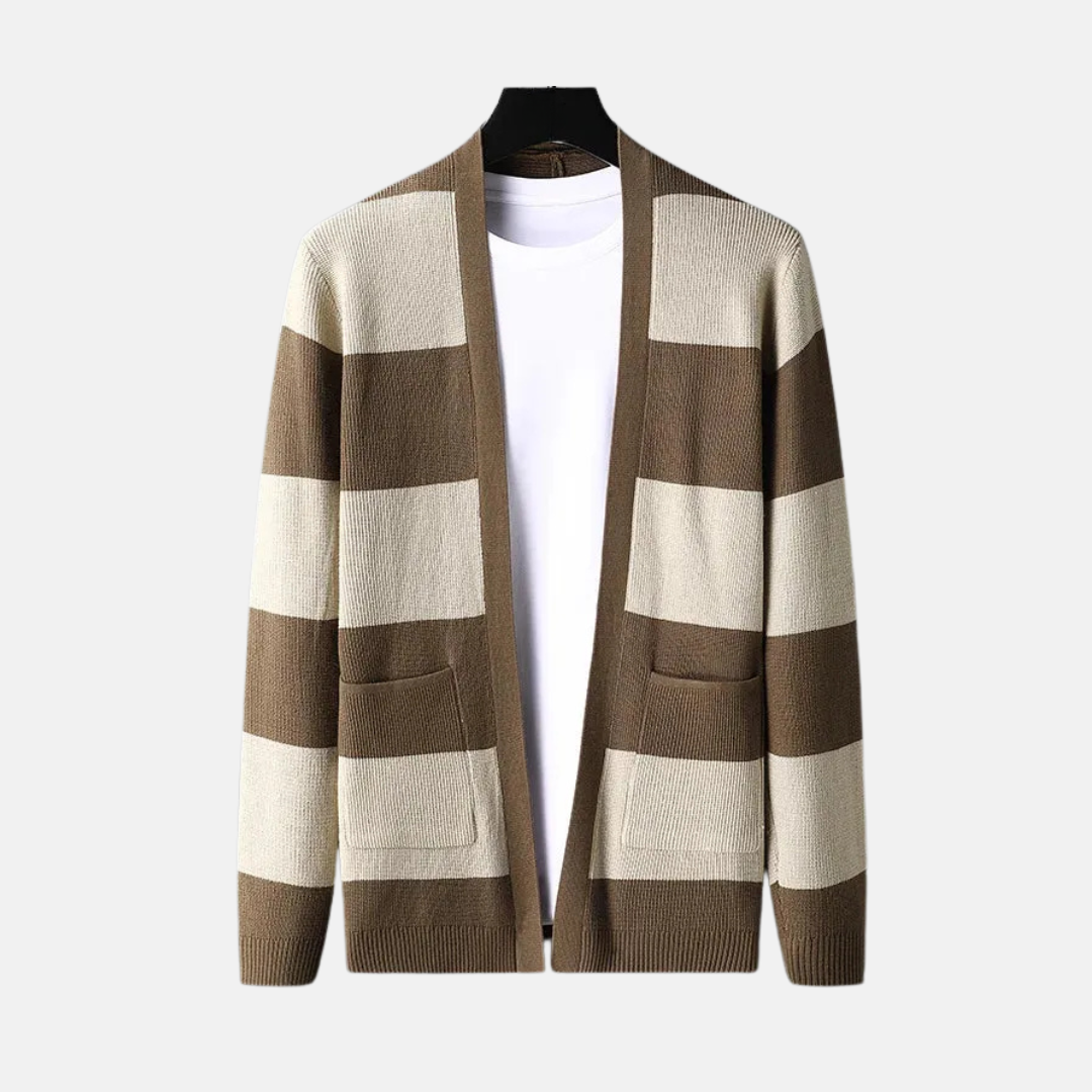 VogeLuxe | Men’s Striped Shawl-Front Cardigan 2