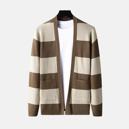 VogeLuxe | Men’s Striped Shawl-Front Cardigan 2