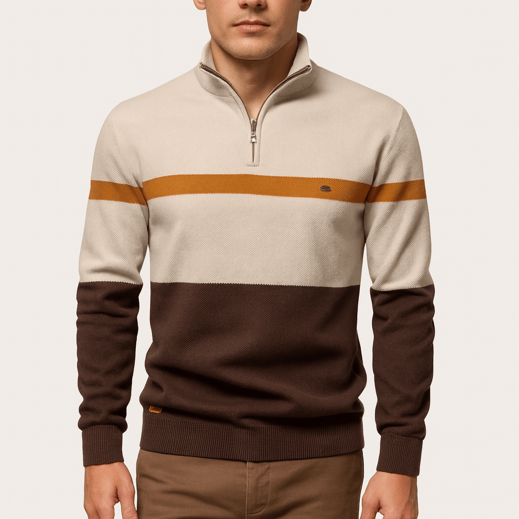 VogeLuxe | Men’s Striped Zipper Polo Sweater 0