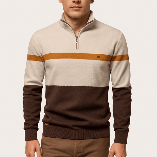 VogeLuxe | Men’s Striped Zipper Polo Sweater 0