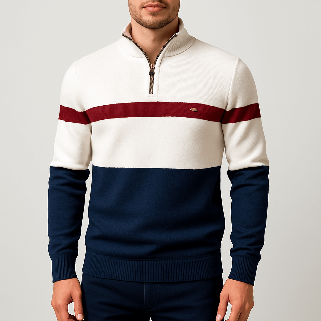 VogeLuxe | Men’s Striped Zipper Polo Sweater 1