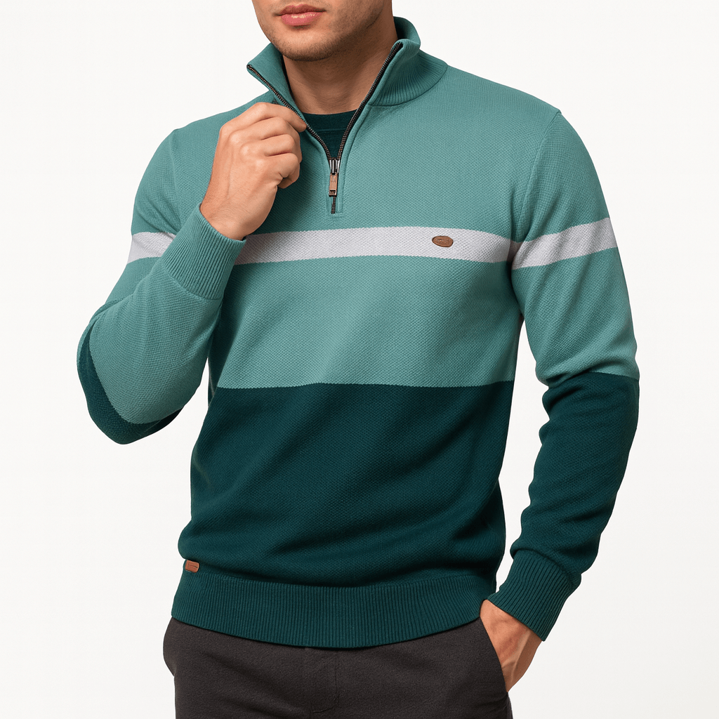 VogeLuxe | Men’s Striped Zipper Polo Sweater 2