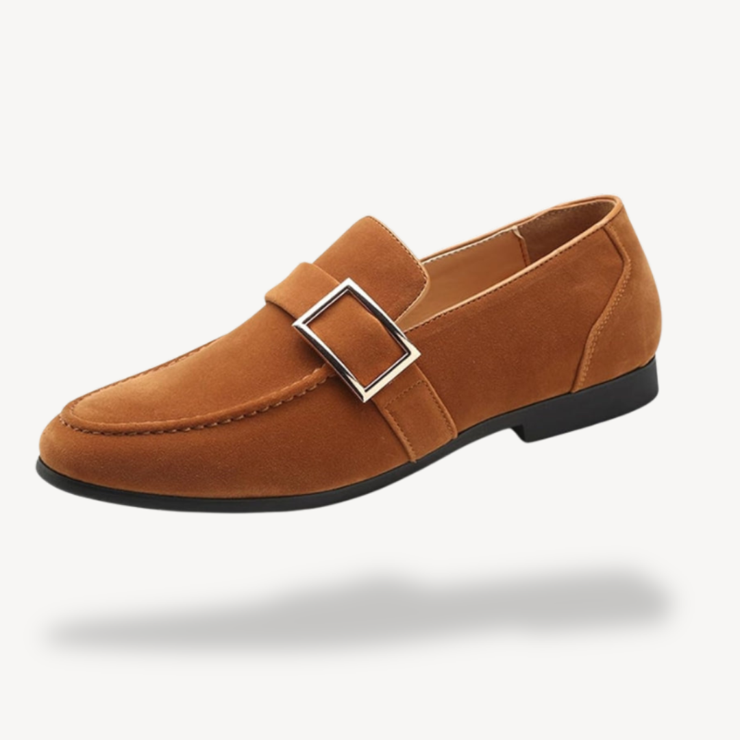 VogeLuxe | Men’s Suede Loafers with Silver Buckle Detail 0