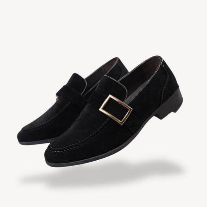 VogeLuxe | Men’s Suede Loafers with Silver Buckle Detail 2