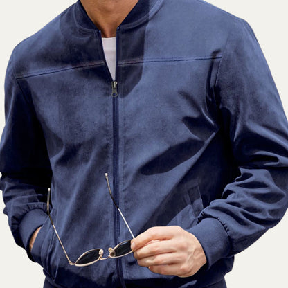 VogeLuxe | Men’s Suede Stand Collar Bomber Jacket 1