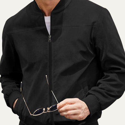 VogeLuxe | Men’s Suede Stand Collar Bomber Jacket 3