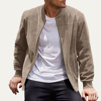 VogeLuxe | Men’s Suede Stand Collar Bomber Jacket 4