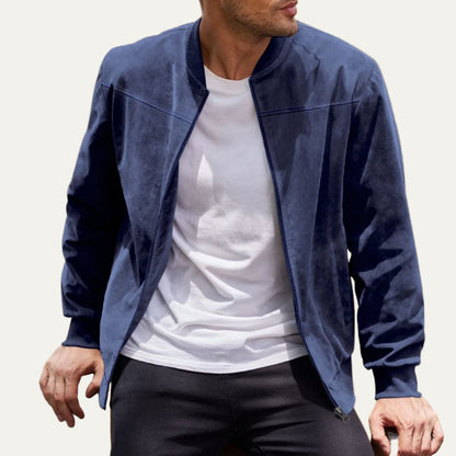 VogeLuxe | Men’s Suede Stand Collar Bomber Jacket 5