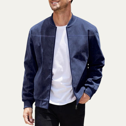 VogeLuxe | Men’s Suede Stand Collar Bomber Jacket 6