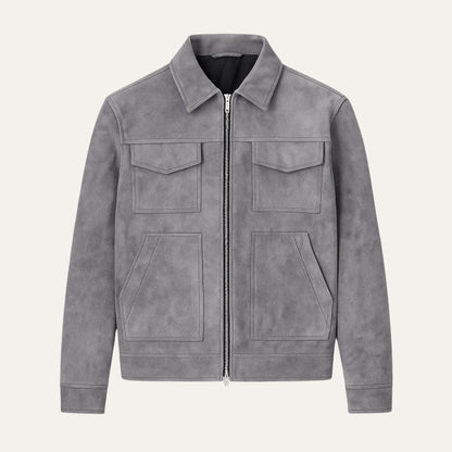 VogeLuxe | Men’s Suede Utility Trucker Jacket 0