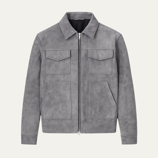 VogeLuxe | Men’s Suede Utility Trucker Jacket 0