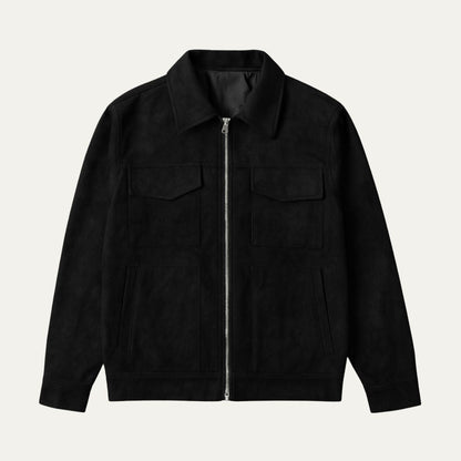 VogeLuxe | Men’s Suede Utility Trucker Jacket 1