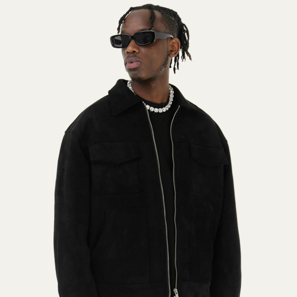 VogeLuxe | Men’s Suede Utility Trucker Jacket 4