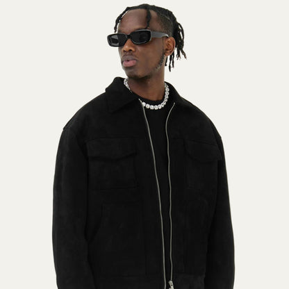 VogeLuxe | Men’s Suede Utility Trucker Jacket 4