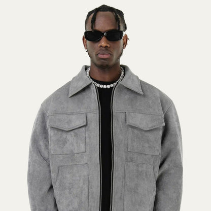 VogeLuxe | Men’s Suede Utility Trucker Jacket 5