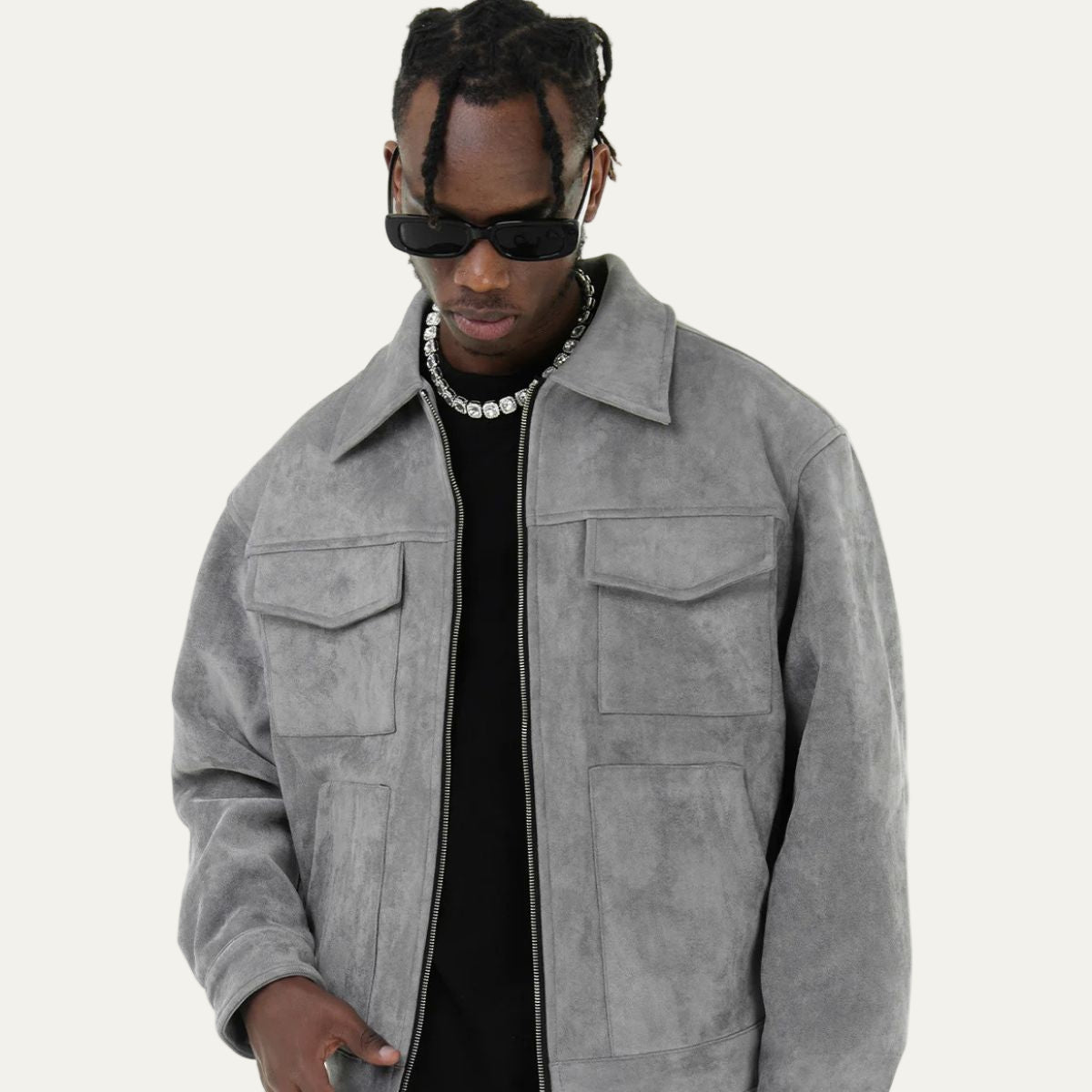 VogeLuxe | Men’s Suede Utility Trucker Jacket 6