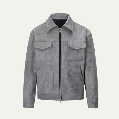 VogeLuxe | Men’s Suede Utility Trucker Jacket 8