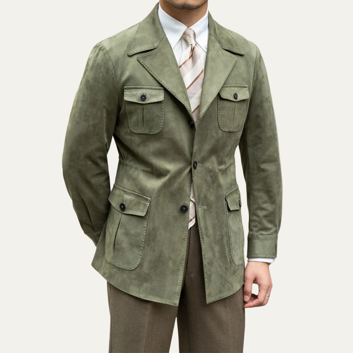 VogeLuxe | Men’s Tailored Safari Blazer with Flap Pockets 0