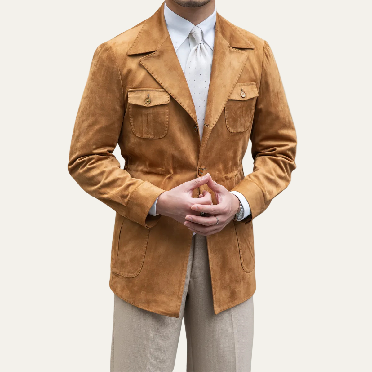 VogeLuxe | Men’s Tailored Safari Blazer with Flap Pockets 1
