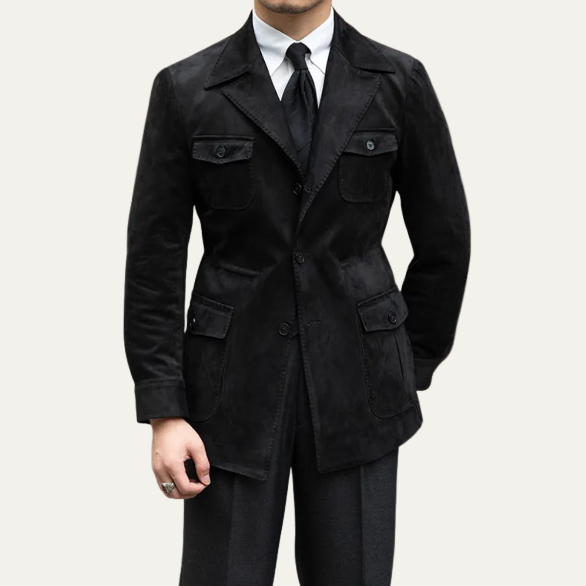 VogeLuxe | Men’s Tailored Safari Blazer with Flap Pockets 2