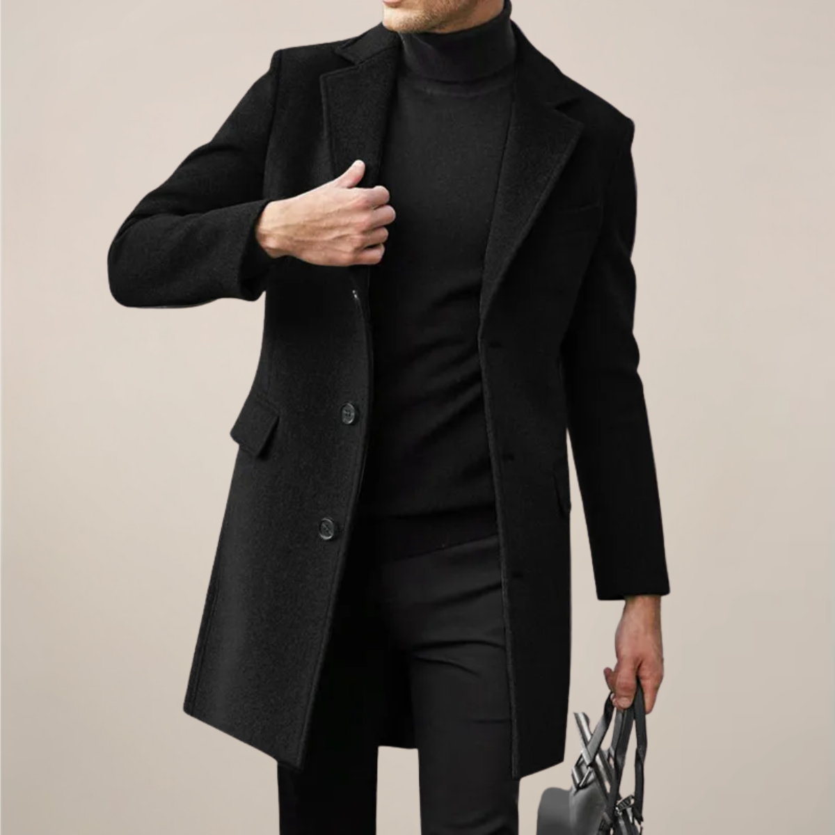 VogeLuxe | Men’s Tailored Single-Breasted Long Overcoat 0