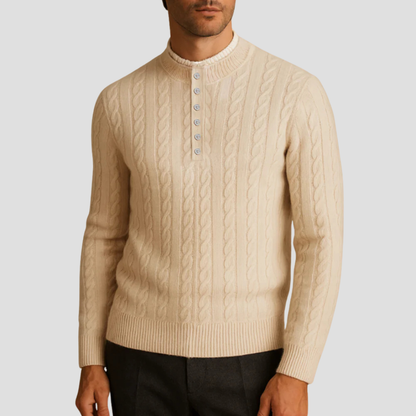 VogeLuxe | Men’s Textured Buttoned Crew Neck Sweater 0