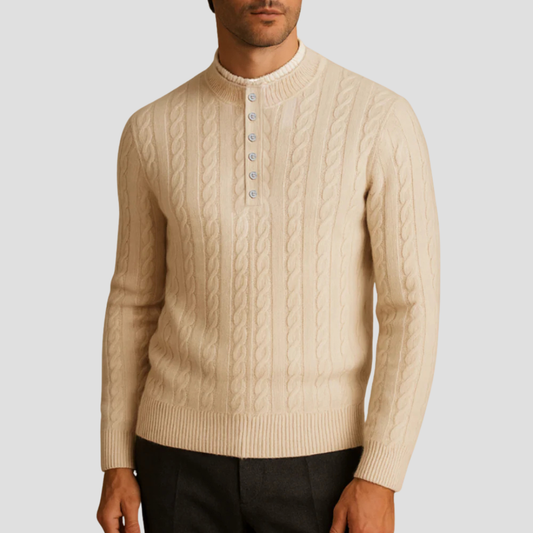 VogeLuxe | Men’s Textured Buttoned Crew Neck Sweater 0