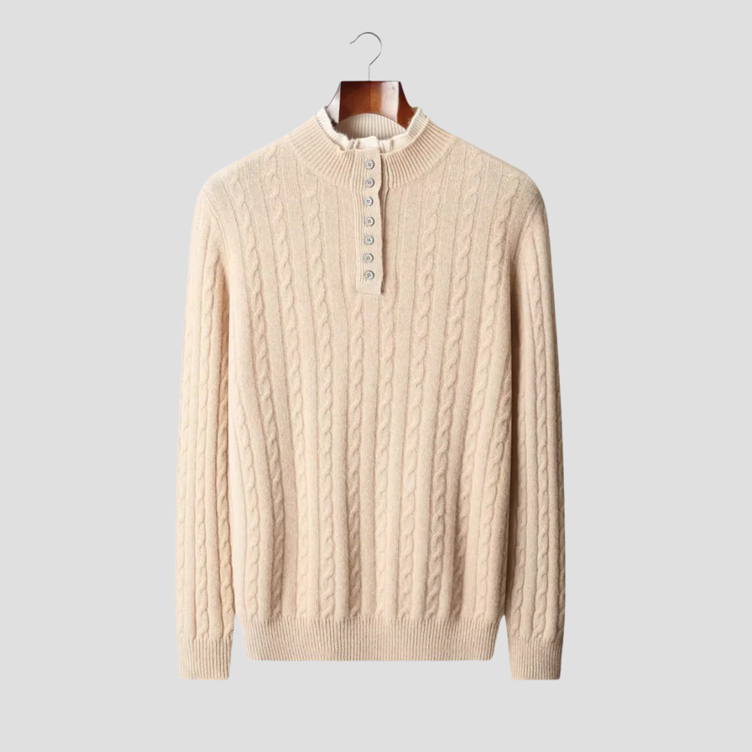 VogeLuxe | Men’s Textured Buttoned Crew Neck Sweater 1