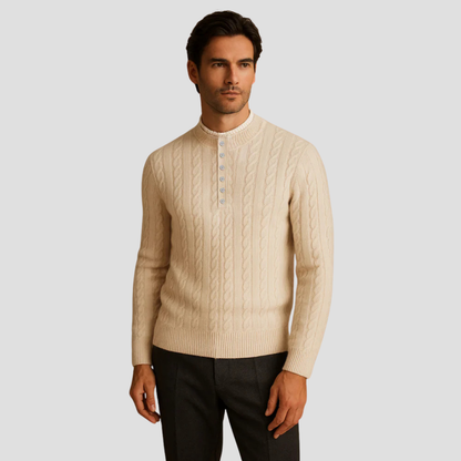 VogeLuxe | Men’s Textured Buttoned Crew Neck Sweater 2