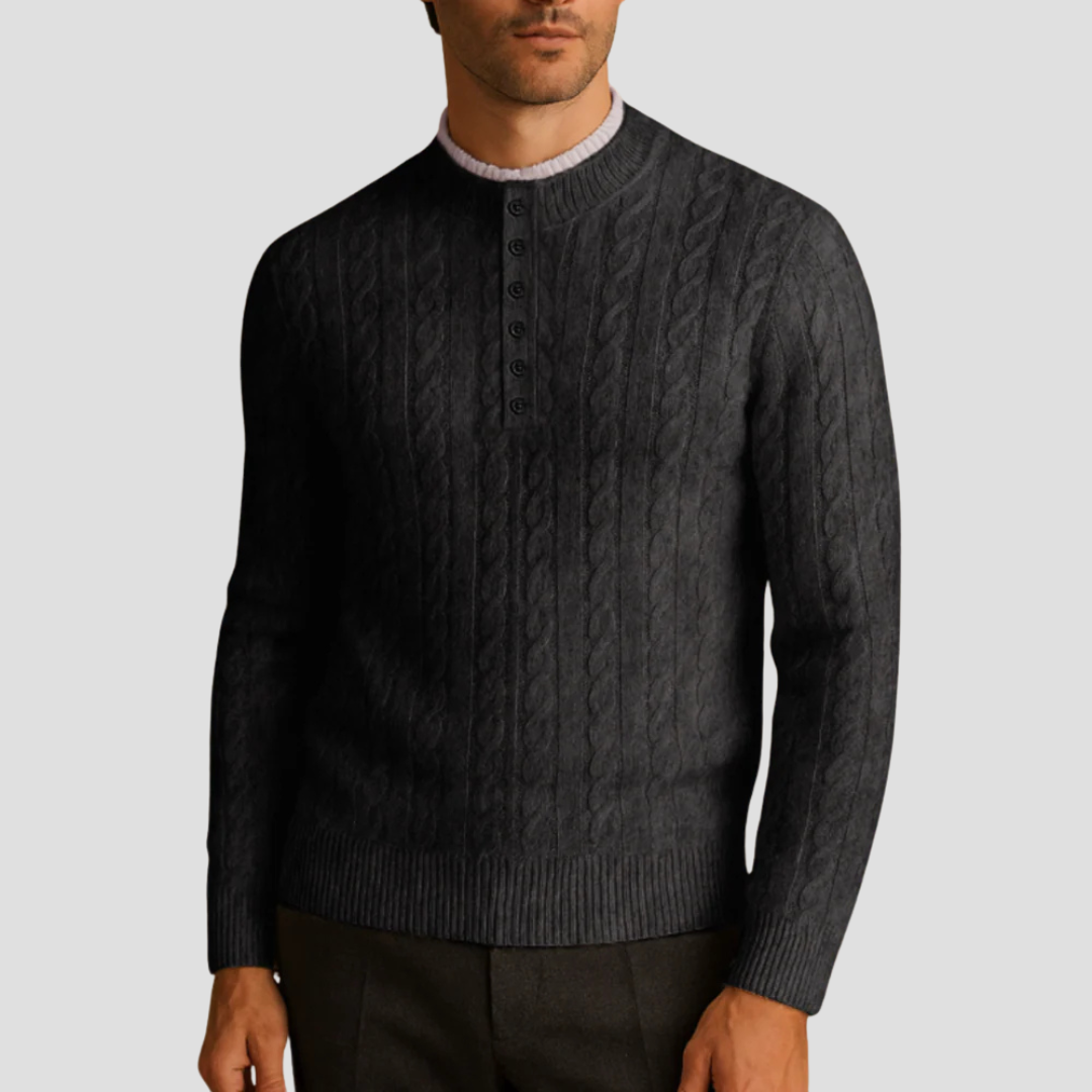 VogeLuxe | Men’s Textured Buttoned Crew Neck Sweater 4