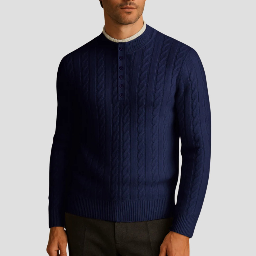 VogeLuxe | Men’s Textured Buttoned Crew Neck Sweater 5
