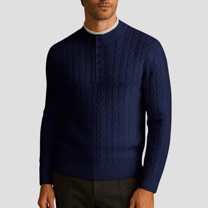 VogeLuxe | Men’s Textured Buttoned Crew Neck Sweater 5